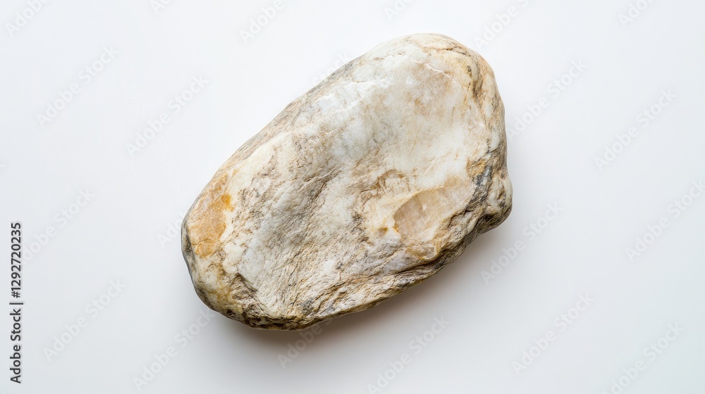 Obraz premium A flat lay of a smooth white stone centered on a plain white background, offering a sense of tranquility.