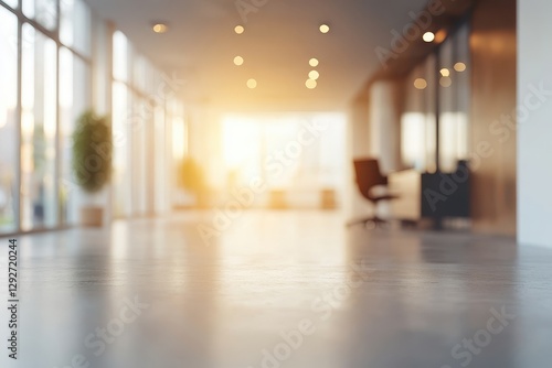 Wallpaper Mural Blurred modern office interior, sunlight streams through large windows. Perfect for showcasing products or services in a professional setting, conveying success and growth. Torontodigital.ca