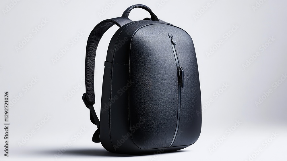 A plain black backpack with minimal stitching, positioned on a white background, emphasizing its design with no logo. A plain black backpack with minimal stitching, positioned on a white background, emphasizing its design with no logo.