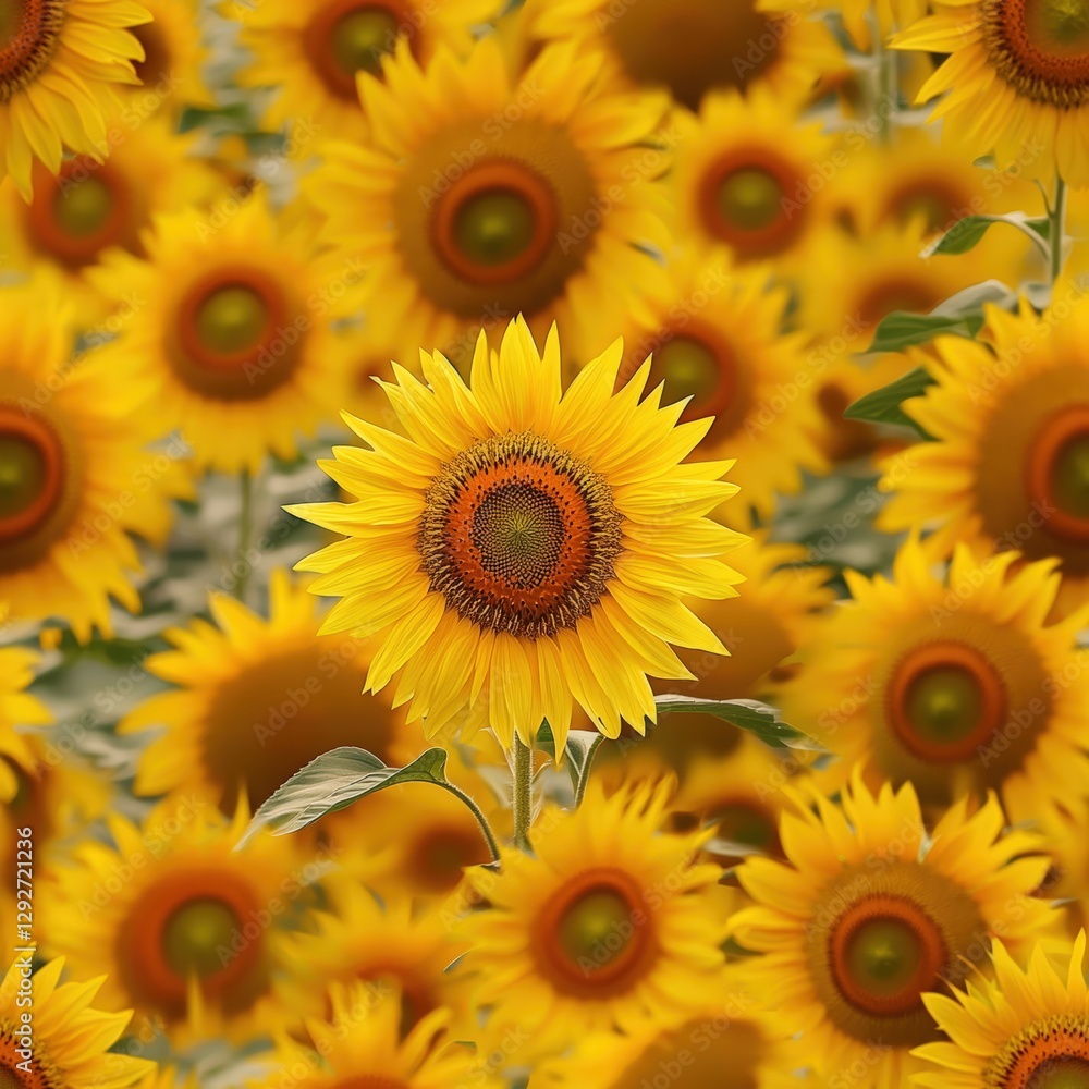 A single majestic sunflower standing tall in a vibrant field surrounded by its colorful companions A single majestic sunflower standing tall in a vibrant field surrounded by its colorful companions