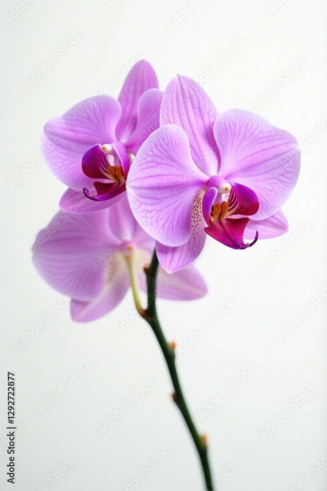 Single light purple orchid, pure white backdrop , macro, flora Single light purple orchid, pure white backdrop , macro, flora
