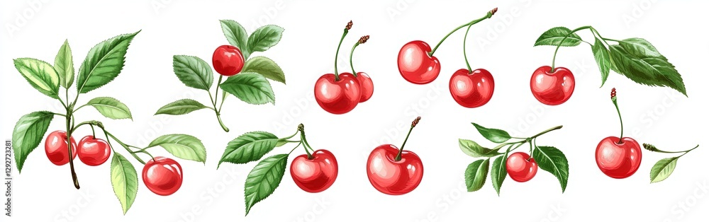 set of fresh red cherries isolated on white set of fresh red cherries isolated on white
