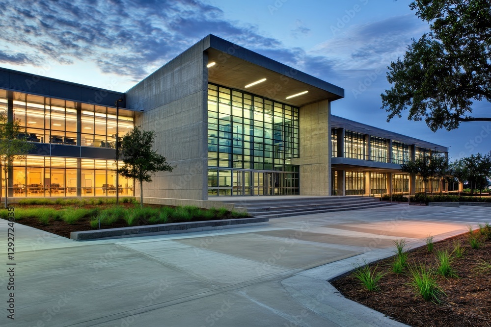 Striking contemporary school exterior with smooth concrete panels showcasing modern design and style Ideal for projects Striking contemporary school exterior with smooth concrete panels showcasing modern design and style Ideal for projects