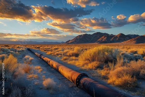Stunning dawn glow on a pipeline in California s Mojave Desert