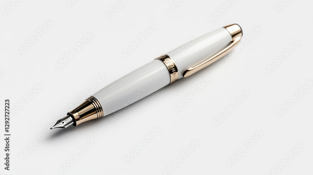 Simple close-up of a white pen placed horizontally on a clean white background, creating a serene vibe. Simple close-up of a white pen placed horizontally on a clean white background, creating a serene vibe.