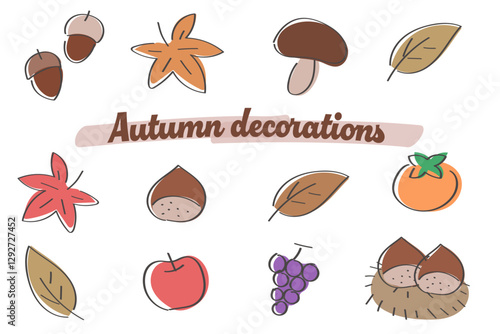 Cute hand-drawn illustration set of autumn flavors and plants