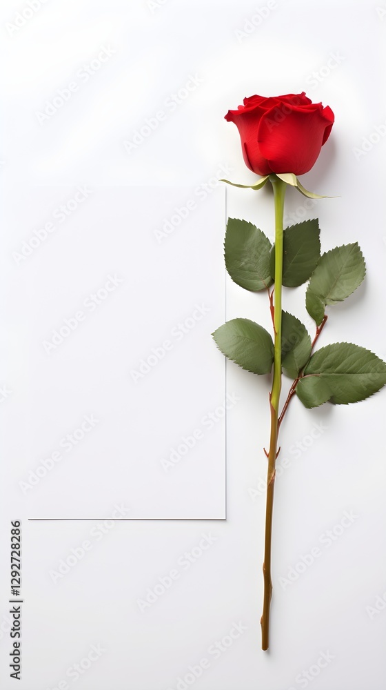 Single Red Rose with Blank White Card Note Romantic Valentine s Day Floral Minimalist Design Single Red Rose with Blank White Card Note Romantic Valentine s Day Floral Minimalist Design