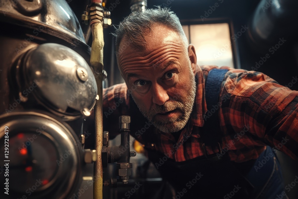 Obraz premium Technician fixing home heating boiler