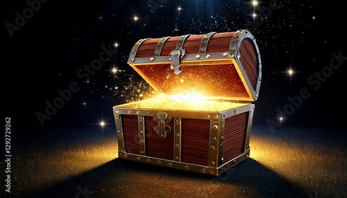 Discovering ancient treasure a glimmering chest bursting with gold in a darkened environment