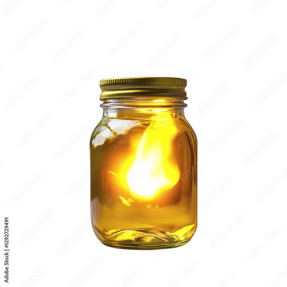 Flickering Yellow Flame Firefly Jar Honey Isolated on Transparent Background Flickering Yellow Flame Firefly Jar Honey Isolated on Transparent Background