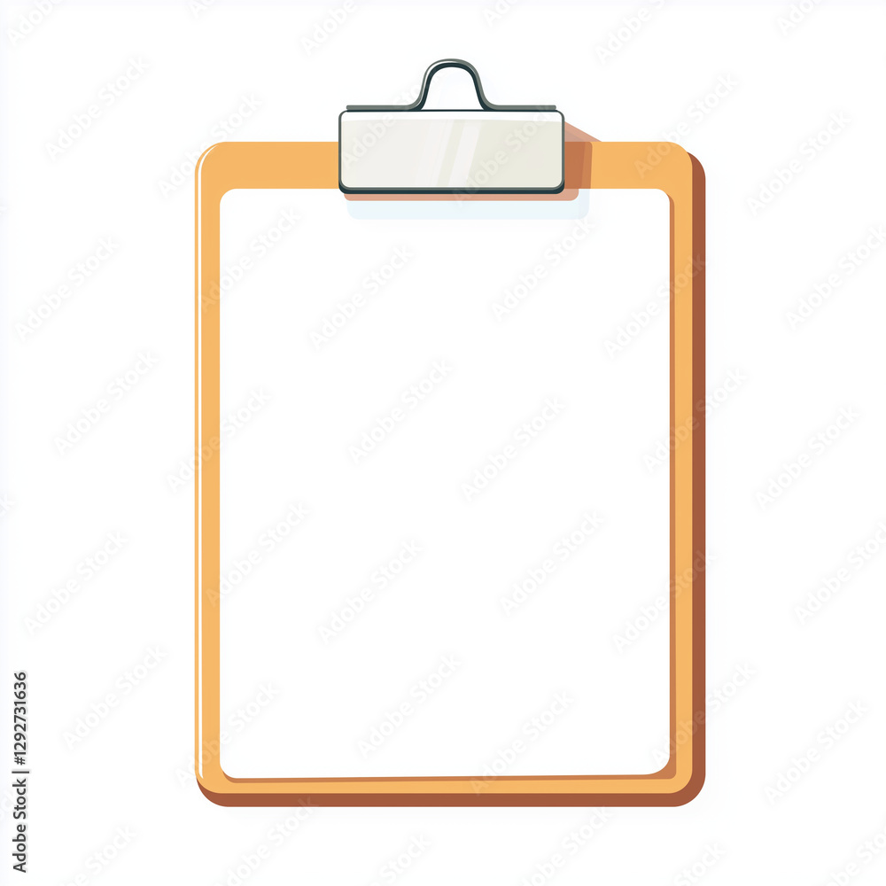 Empty orange clipboard with a metal clip, isolated on white background, symbolizing task organization, note-taking, and document management Empty orange clipboard with a metal clip, isolated on white background, symbolizing task organization, note-taking, and document management