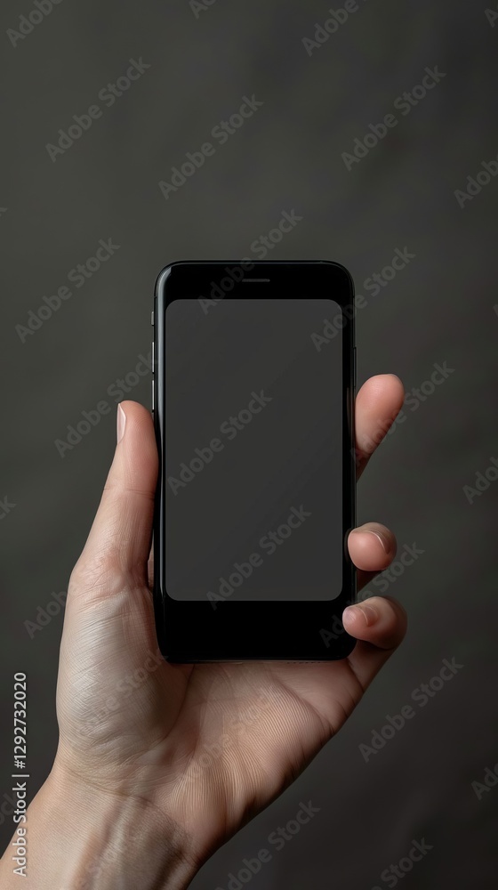 Hand Holding Black Smartphone with Blank Screen Modern Mobile Technology Hand Holding Black Smartphone with Blank Screen Modern Mobile Technology