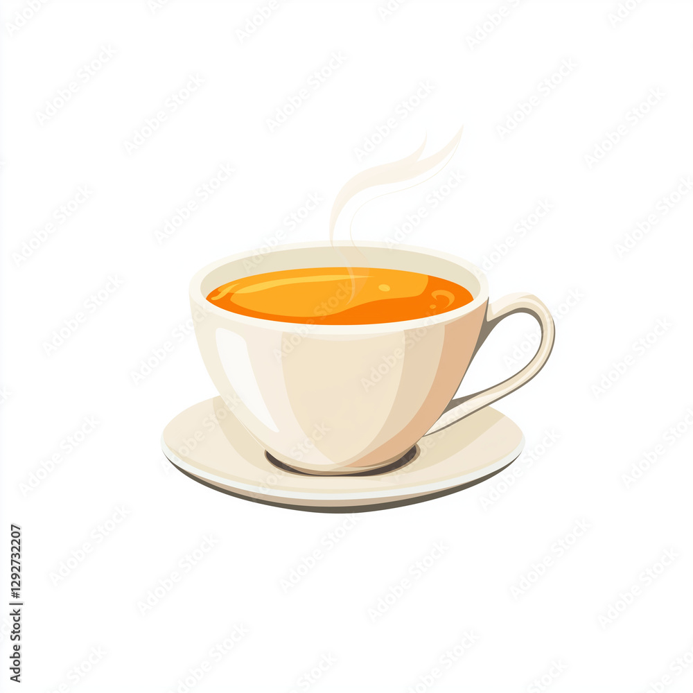 Obraz premium White ceramic cup filled with hot tea, with steam rising, symbolizing warmth, relaxation, and comfort