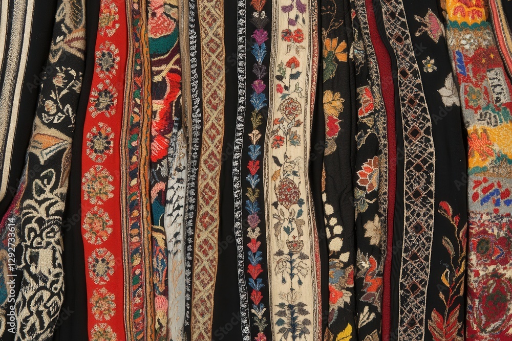 Vertical Arrangement Of Colorful Patterned Textiles Vertical Arrangement Of Colorful Patterned Textiles