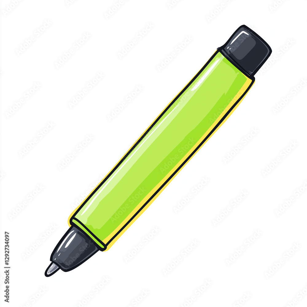 Lime green highlighter pen with a black cap, designed for marking notes, studying, and organizing documents Lime green highlighter pen with a black cap, designed for marking notes, studying, and organizing documents