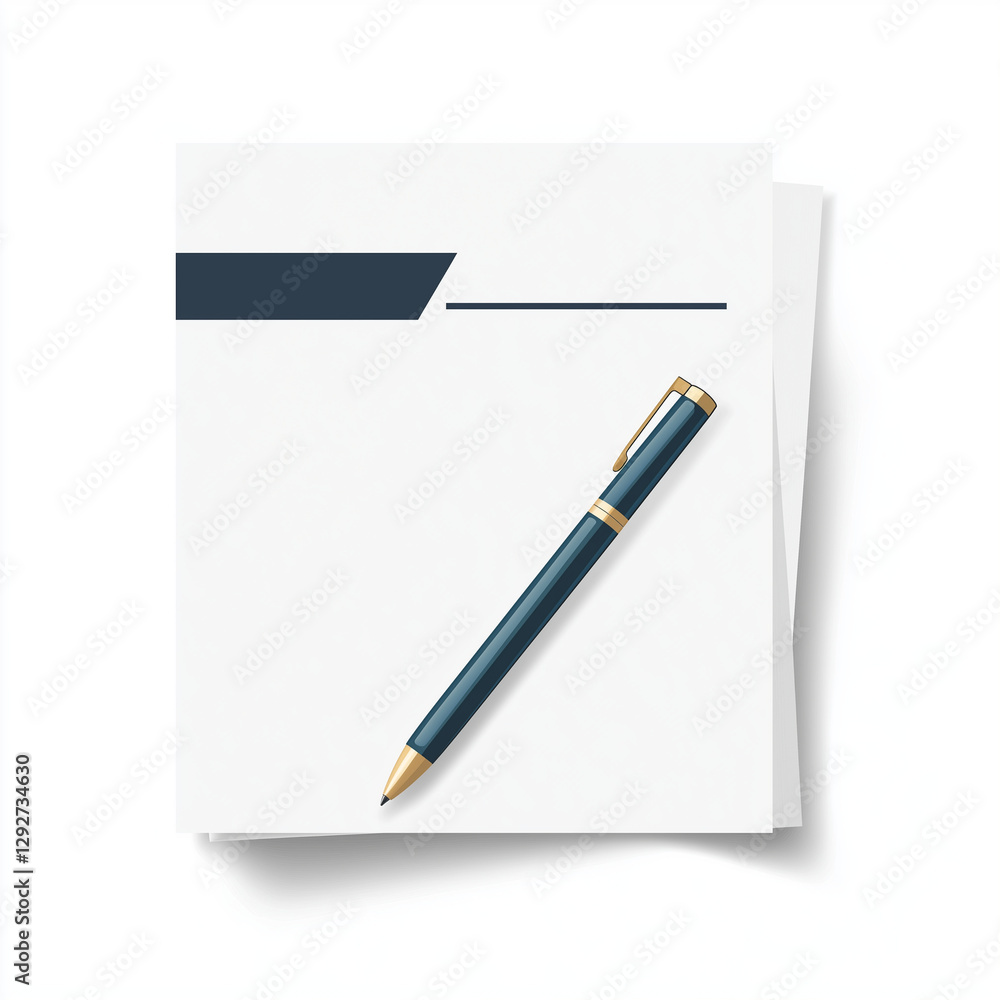 Clean white letterhead paper with a navy blue header and matching pen, ideal for professional correspondence, office documents, and business branding Clean white letterhead paper with a navy blue header and matching pen, ideal for professional correspondence, office documents, and business branding