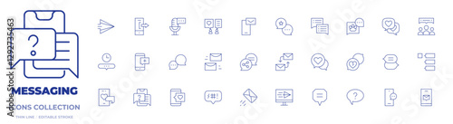 Messaging icons collection. Thin Line icons, editable stroke. chat, chat bubble, online chat, comments, feedback, smartphone, mail, share, send, speech bubble