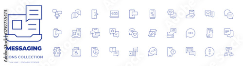 Messaging icons collection. Thin Line icons, editable stroke. chating, chat, smartphone, help, discussion, laptop, phone, chatting, complain, chat history, email