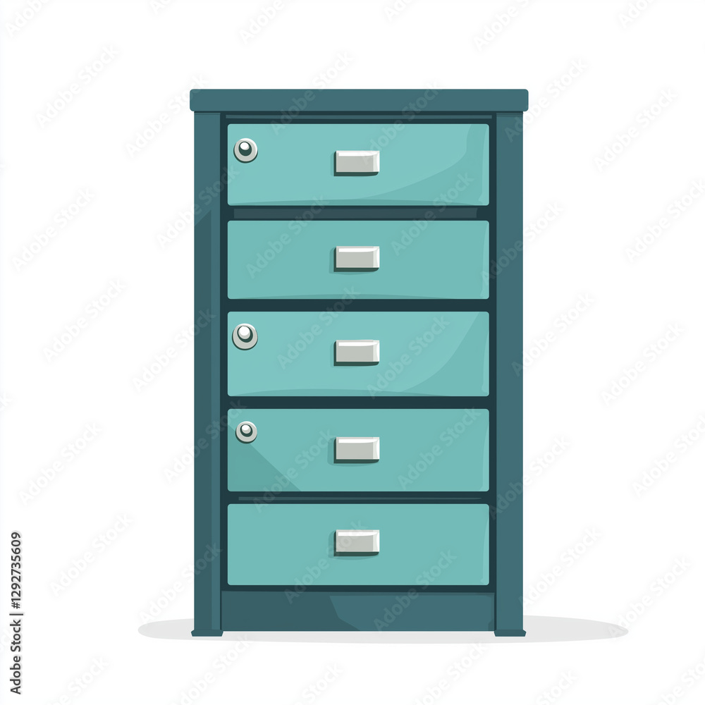 Teal office filing cabinet with four drawers and lockable compartments, designed for secure document storage and organization Teal office filing cabinet with four drawers and lockable compartments, designed for secure document storage and organization