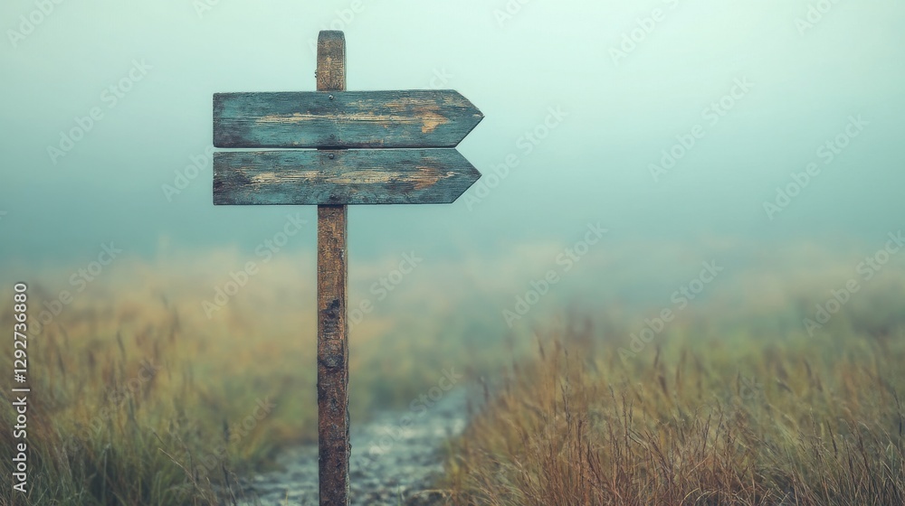 Wooden signpost with two directional arrows in a natural outdoor setting Wooden signpost with two directional arrows in a natural outdoor setting