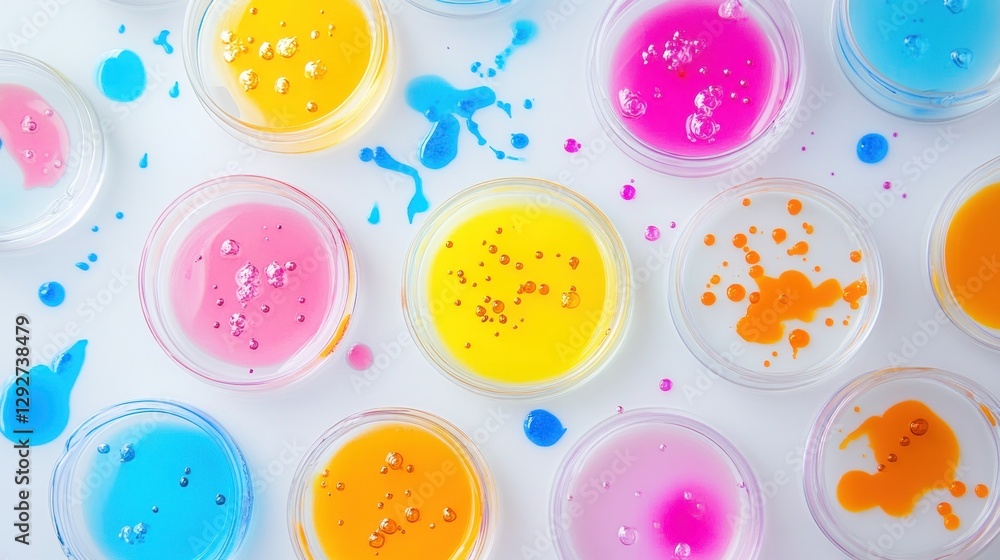 Colorful Petri Dishes with Vibrant Liquids: A Science Art Abstract Colorful Petri Dishes with Vibrant Liquids: A Science Art Abstract