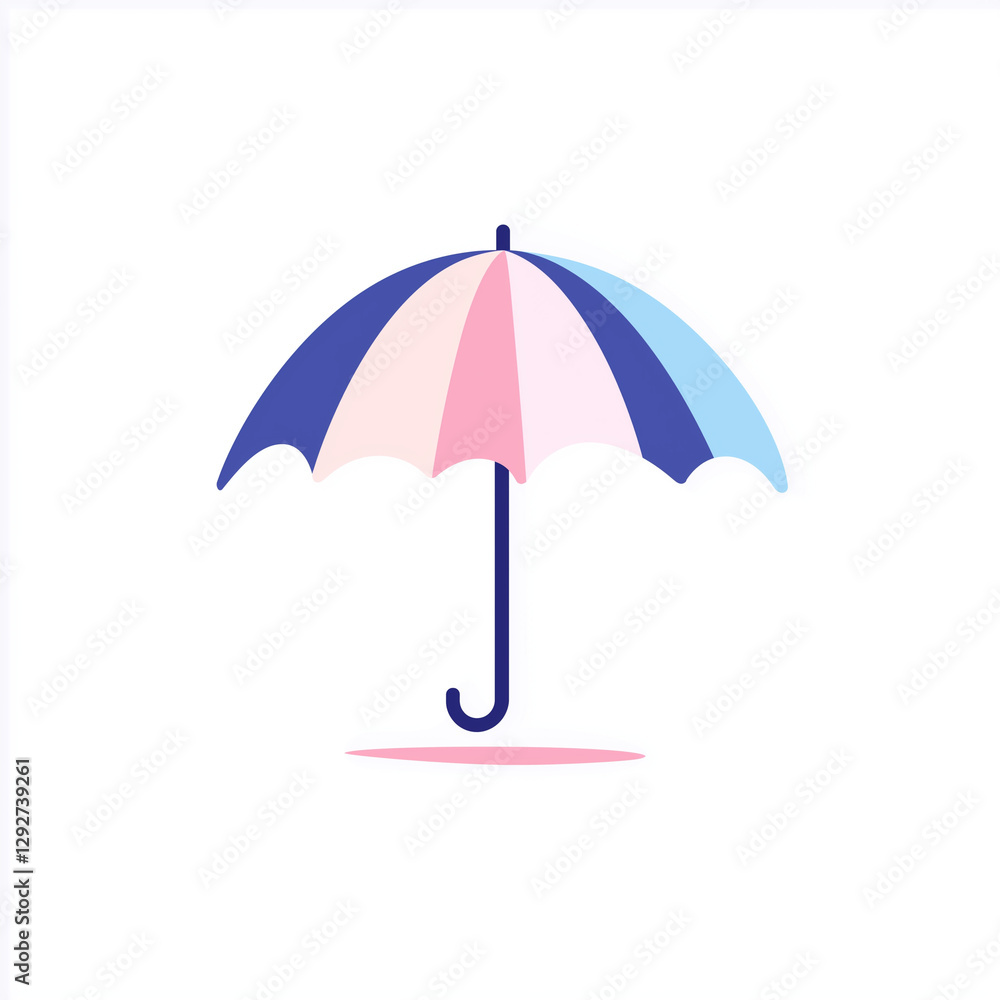 Colorful pink, blue, and white umbrella standing upright, ideal for sun or rain protection Colorful pink, blue, and white umbrella standing upright, ideal for sun or rain protection