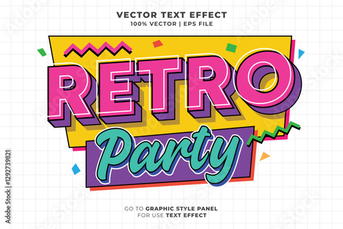 Retro Party editable text effect 3d cartoon template style premium vector. eps vector file