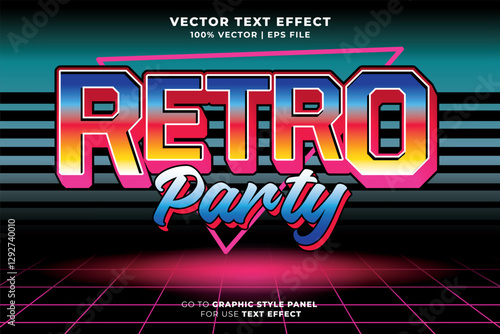 Retro Party editable text effect 3d cartoon template style premium vector. eps vector file