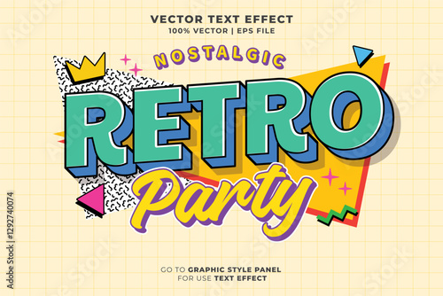 Retro Party editable text effect 3d cartoon template style premium vector. eps vector file