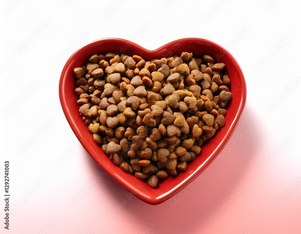 Nutritious Dry Cat Food in a Heart-Shaped Bowl: Top-View Pet Nutrition Nutritious Dry Cat Food in a Heart-Shaped Bowl: Top-View Pet Nutrition