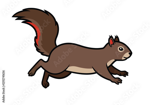 Squirrel running clipart. A brown squirrel with a bushy tail and red accents is depicted in a running pose. Vector illustration design.