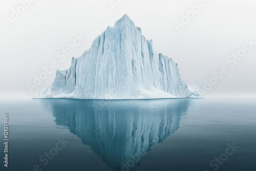 Majestic iceberg reflecting in calm Arctic waters under an overcast sky