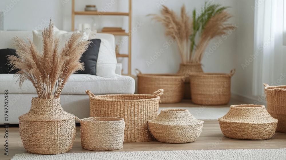 Fototapeta premium Indoor decoration, baskets woven from rattan