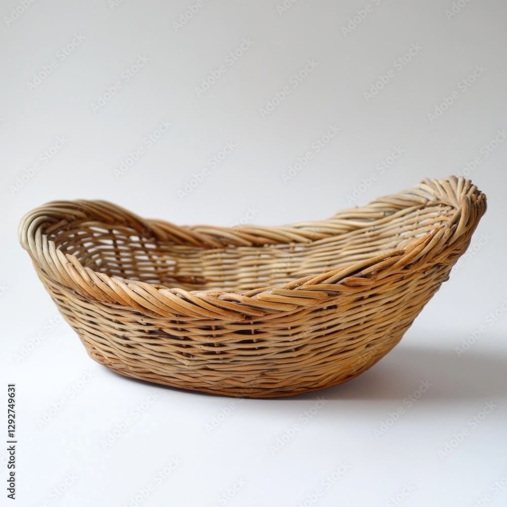 Obraz premium Vintage Oval Wicker Basket on White Background