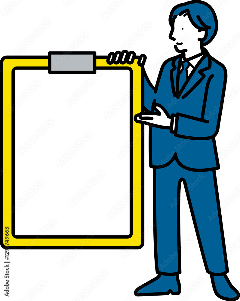 ホワイトボードに視線誘導するビジネスマンのイラスト