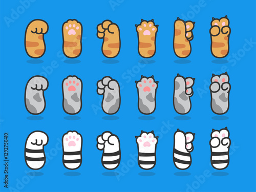 a set of cat and kitten paws doodle design for icon cursor