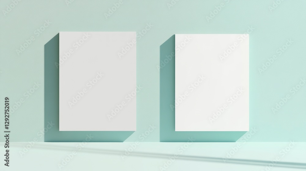 A white rectangular shape is set against two different color backgrounds, one light blue and the other mint green. The backgrounds should be simple yet elegant A white rectangular shape is set against two different color backgrounds, one light blue and the other mint green. The backgrounds should be simple yet elegant