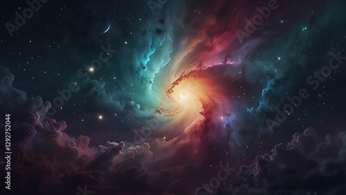 Fototapeta Naklejka Na Ścianę i Meble -  Fantasy space background with nebula and stars. 3d rendering