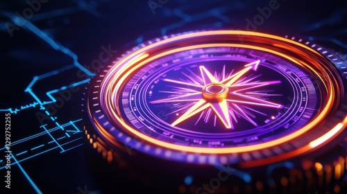 Wallpaper Mural A vibrant digital compass with neon colors, set against a futuristic circuit background, symbolizing navigation and technology. Torontodigital.ca