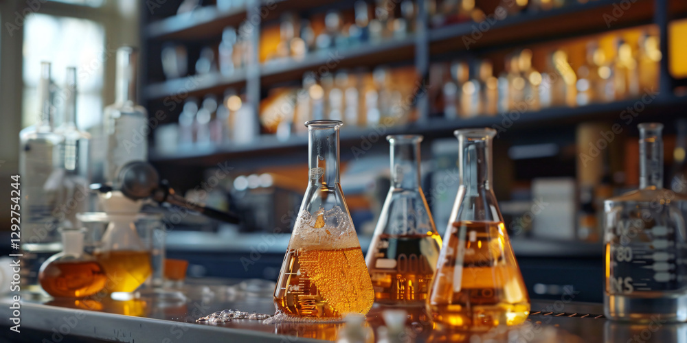 A well-organized laboratory bench filled with laboratory glassware, bubbling chemical reactions, and advanced chemistry tools, capturing the essence of a scientific experiment. A well-organized laboratory bench filled with laboratory glassware, bubbling chemical reactions, and advanced chemistry tools, capturing the essence of a scientific experiment.