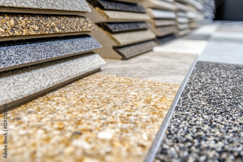 Zoomed view of a decorative stone flooring Non slip surface with natural stone granules Assortment of styles and hues Zoomed view of a decorative stone flooring Non slip surface with natural stone granules Assortment of styles and hues