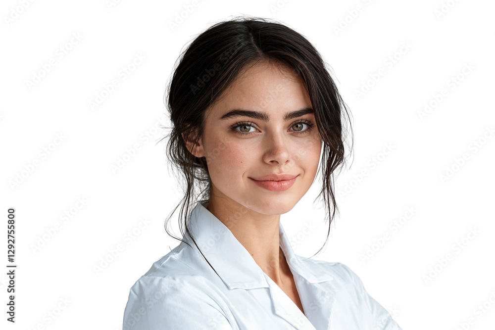 Close-up of a smiling beautiful business woman isolated on white background