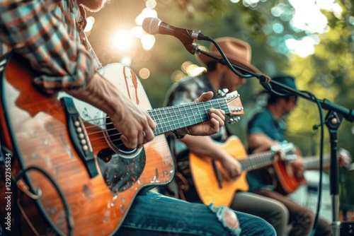 Ultra Hd Visual of Country Music Band Singing Outdoors