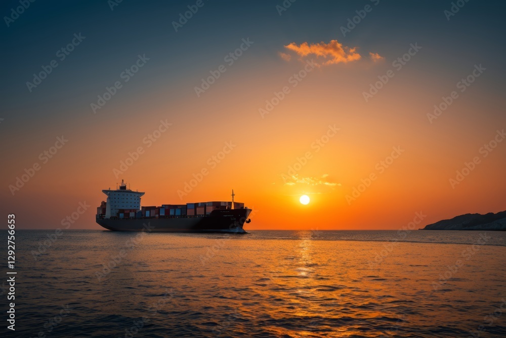 arafed cargo ship in the ocean at sunset with a sky background arafed cargo ship in the ocean at sunset with a sky background