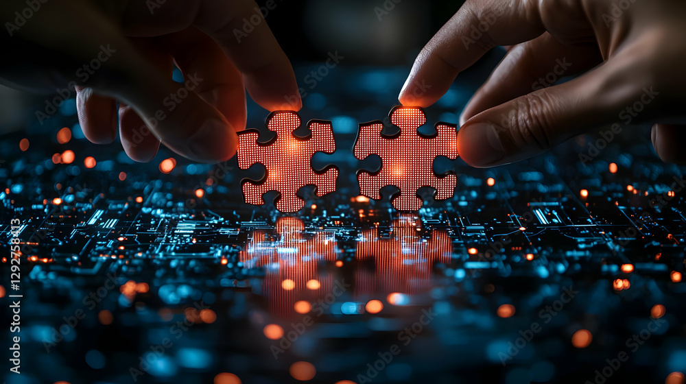Digital Puzzle Solution 3D Illustration Digital Puzzle Solution 3D Illustration