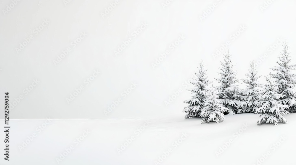 Fototapeta premium A serene winter landscape featuring snow-covered pine trees in a white setting.