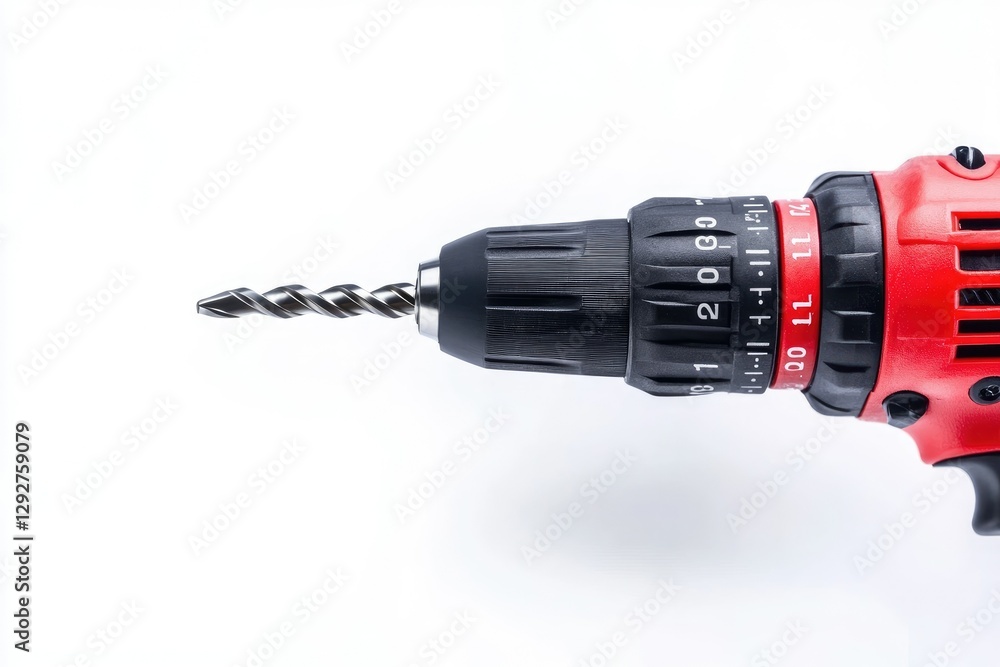 Electric Screwdriver with Drill Close Up on a White Isolated Background Drill Chuck with Drill Electric Screwdriver with Drill Close Up on a White Isolated Background Drill Chuck with Drill