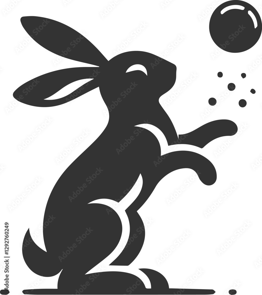 Rabbit standing on its hind legs and tossing a small ball animal silhouette vector Rabbit standing on its hind legs and tossing a small ball animal silhouette vector