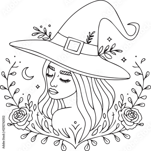 Moonlit Witch A Magical and Feminine Design vector