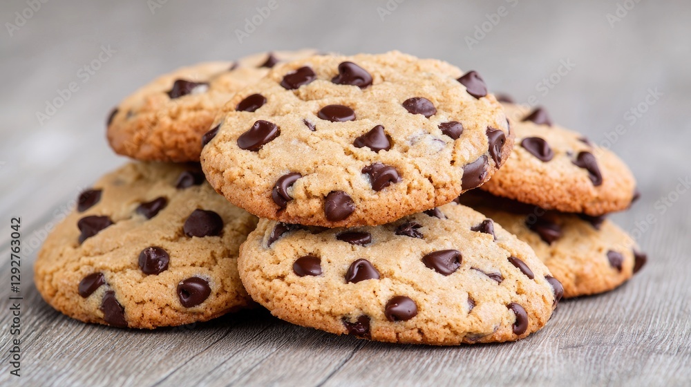 Stack of chocolate chip cookies on a wooden table Stack of chocolate chip cookies on a wooden table